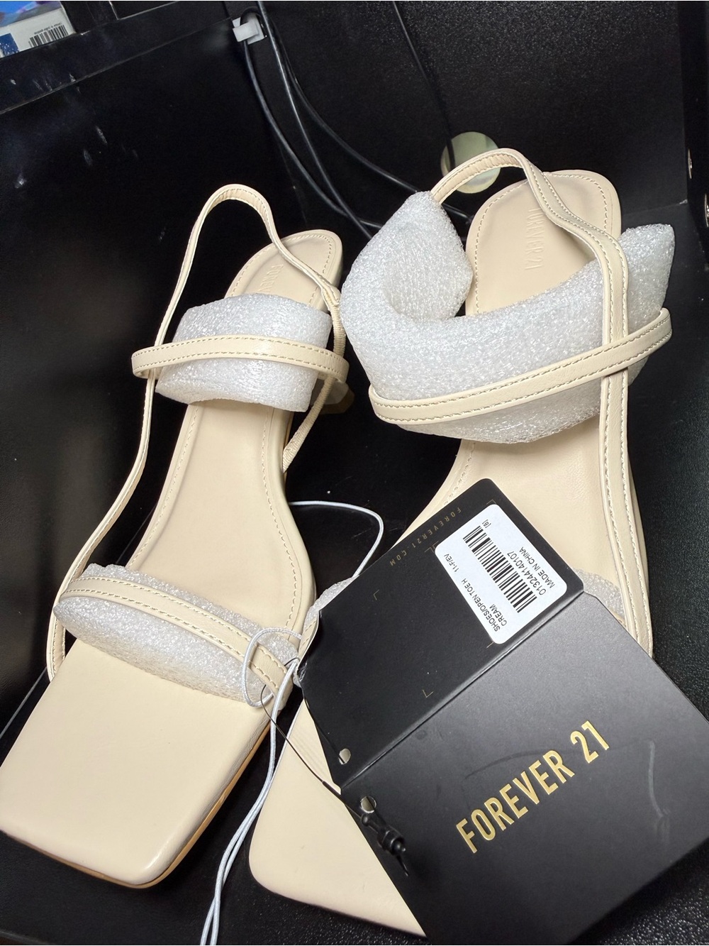 Forever 21 Neutral Beige Square-Toe Slingback Sandals